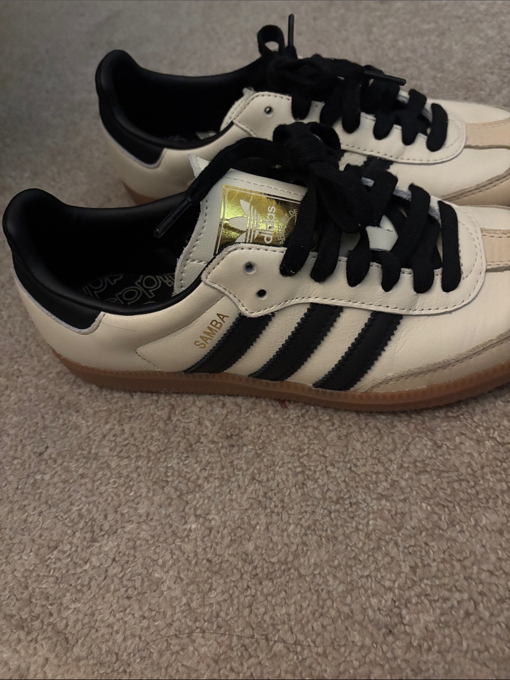 adidas Samba Sneakers - Cream & Black with Gum Sole